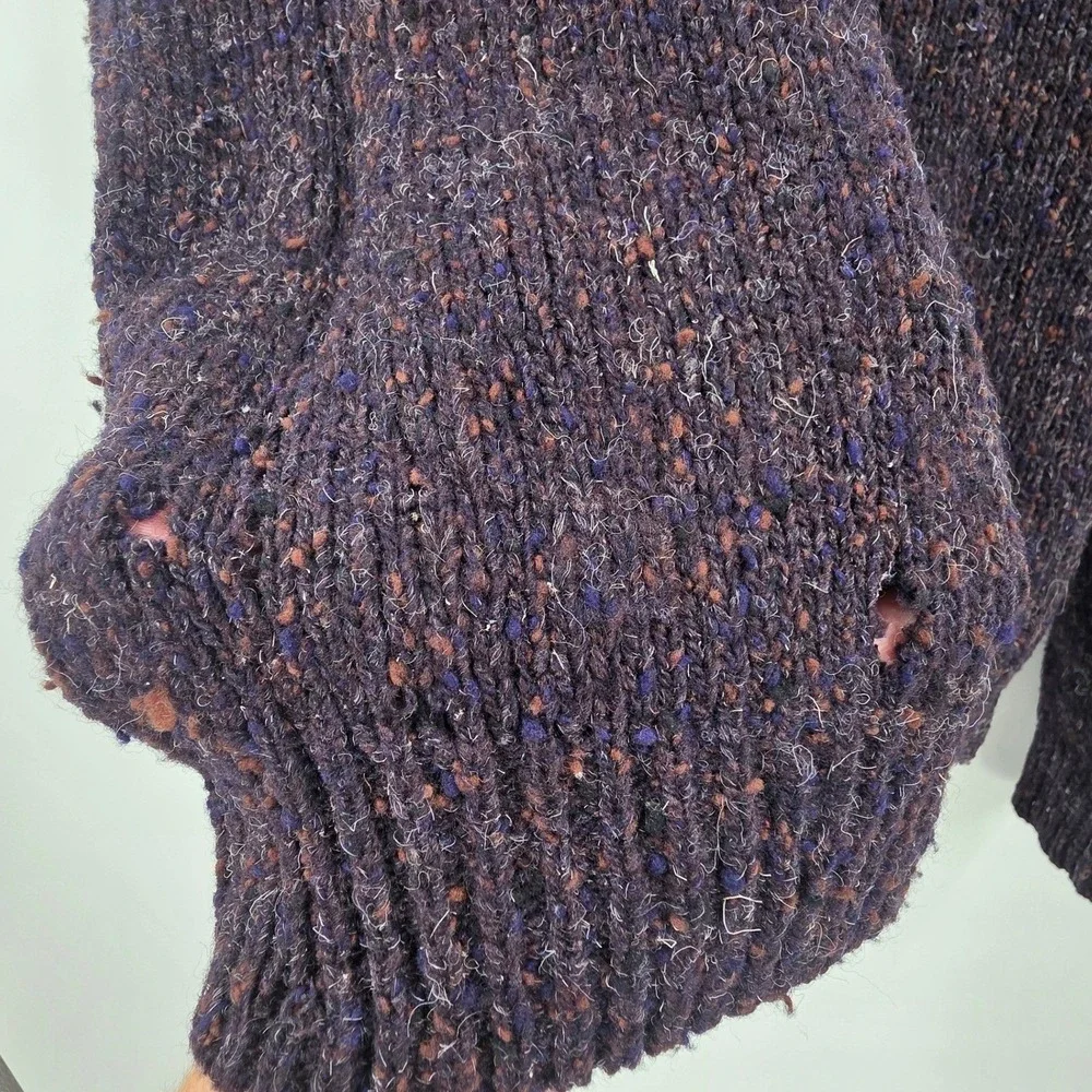 VINTAGE 80S BANANA REPUBLIC THRASHED WOOL SWEATER SIZE XL BLUE MILL VALLEY HOLES